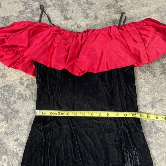 Gunne Sax Jessica McClintock Black Velvet Off Shoulder Red Ruffle Trumpet Dress - Picture 8 of 14